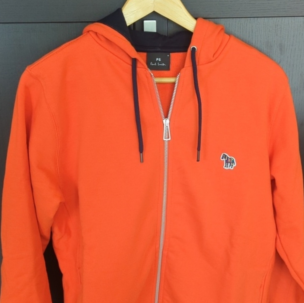 Men's Paul Smith Orange Classic Zip Up Hooded Sweatshirt - Size M Like New - Picture 8 of 8